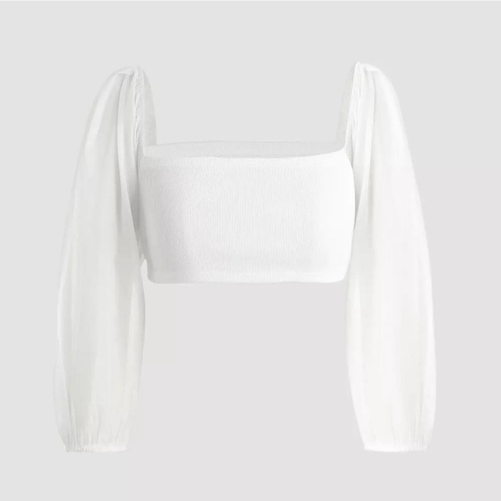 Cider White crop top with puffed clear sleeves M‎